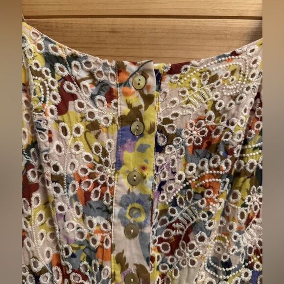 Evereve Size XS Lizzy Floral Eyelet Midi Button Spaghetti Strap Dress - Picture 2 of 13